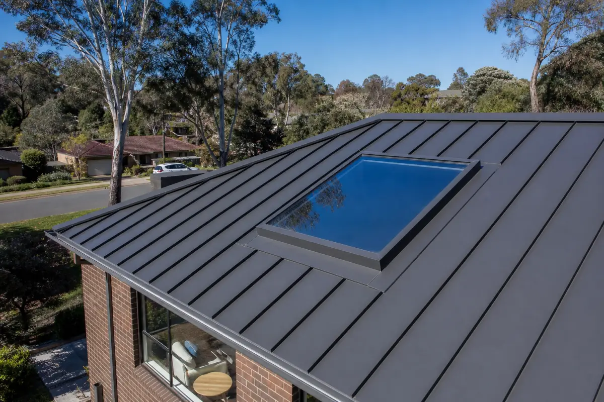 Skylight installed in a charcoal metal roof on a Canberra home